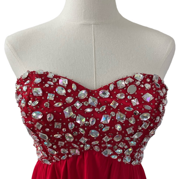 B Smart Red Strapless Babydoll Mini Dress Size 7 NWT Prom Homecoming Sparkle - Picture 4 of 12